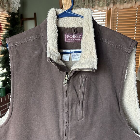 Forge Vest Mens X-Large Brown Canvas Sherpa Lined Full Zip Ranch Work Wear - Picture 2 of 4
